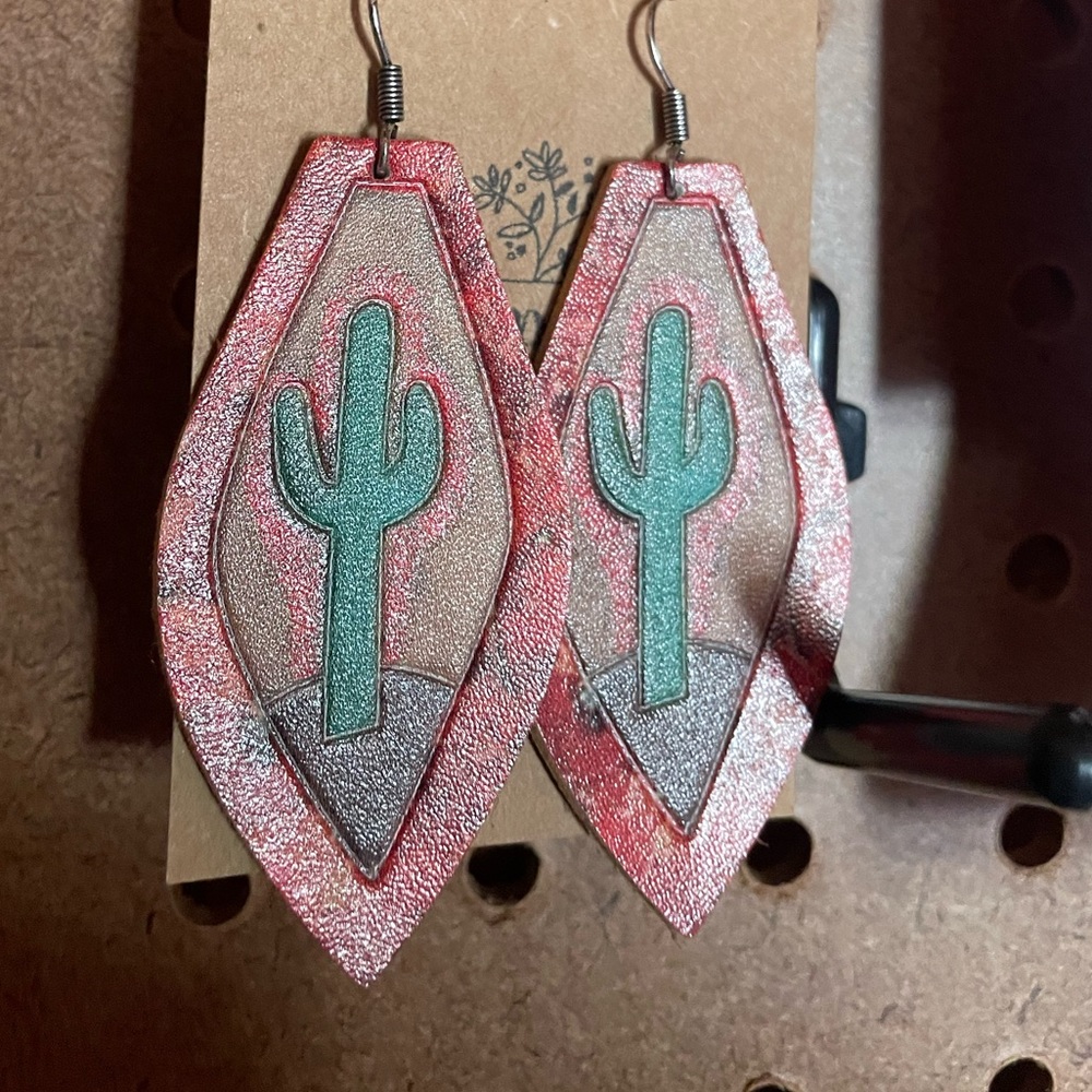 Cactus Leather Earrings